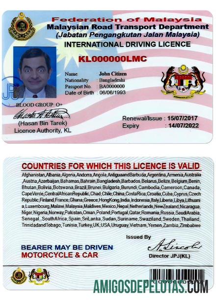 Carteira de motorista da Malásia versão 2 baixar para verificação